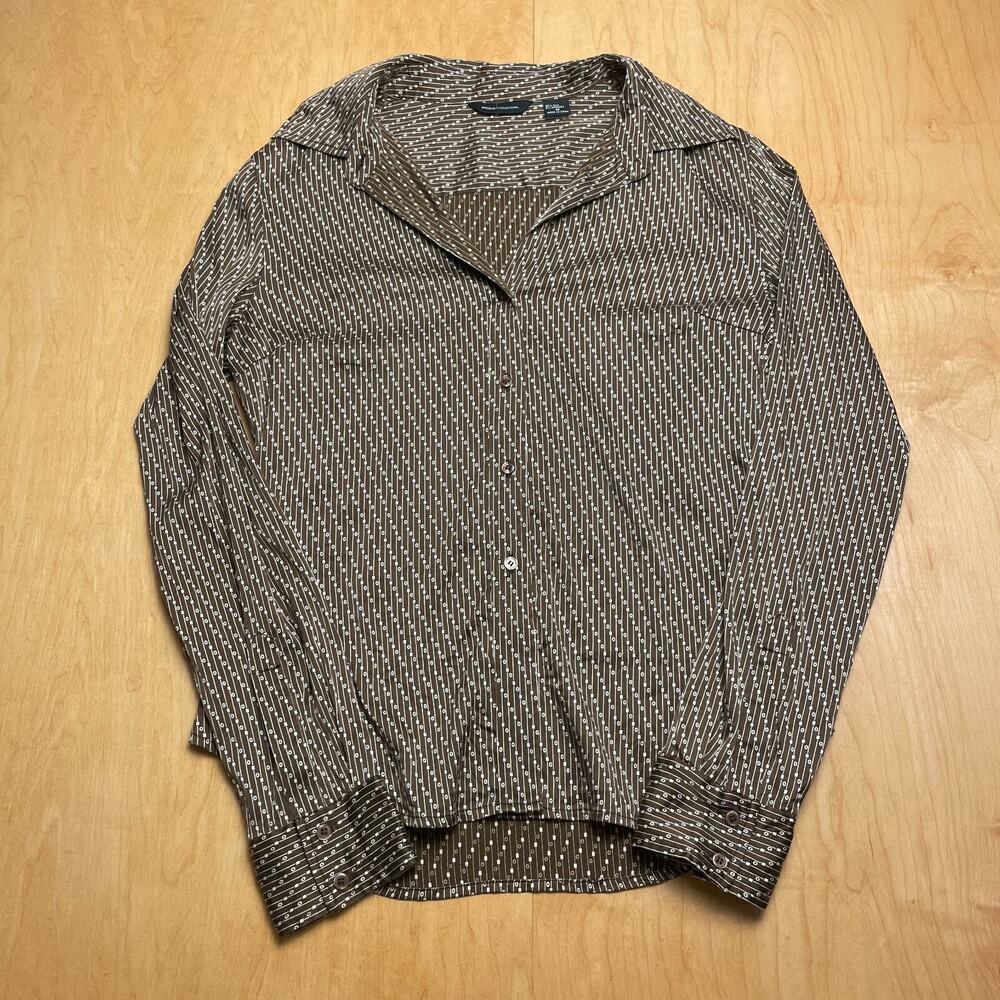 Vintage Women's Moda Disco Medium Brown Long Sleeve Collared Shirt